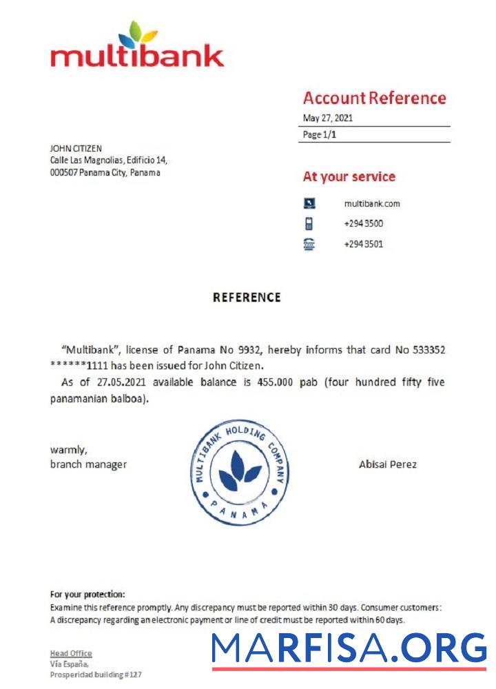 Blank Panama Multibank reference template